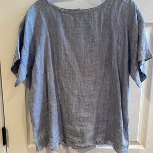 Eileen Fisher Organic Linen Short Sleeve Blouse Medium